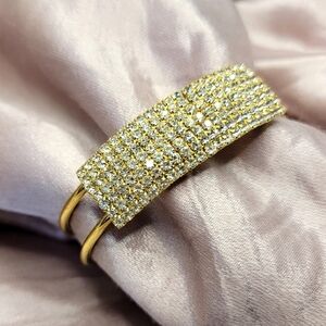 Gold Diamond Pave Clamp Bracelet Rhinestone Gold in Color